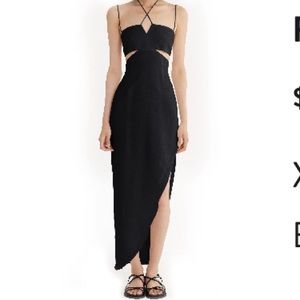 Black linen cut out dress